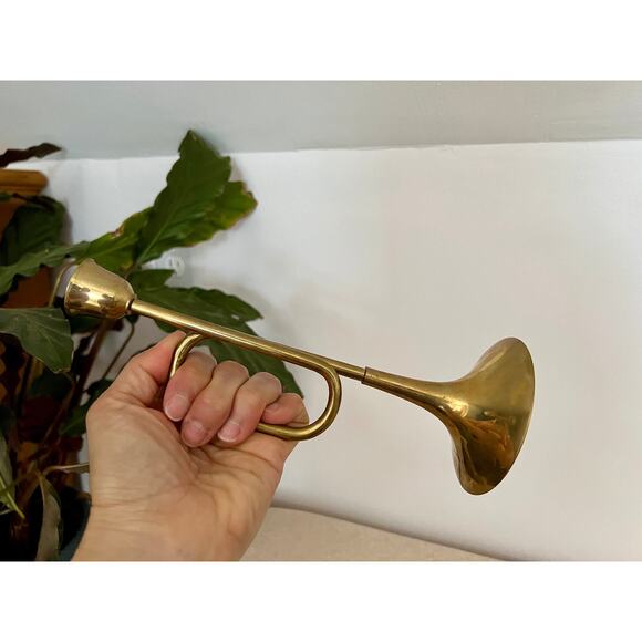 Vintage Trumpet Horn Candlesticks Brass Musical Instruments Metal Bugles Classic - Picture 8 of 10